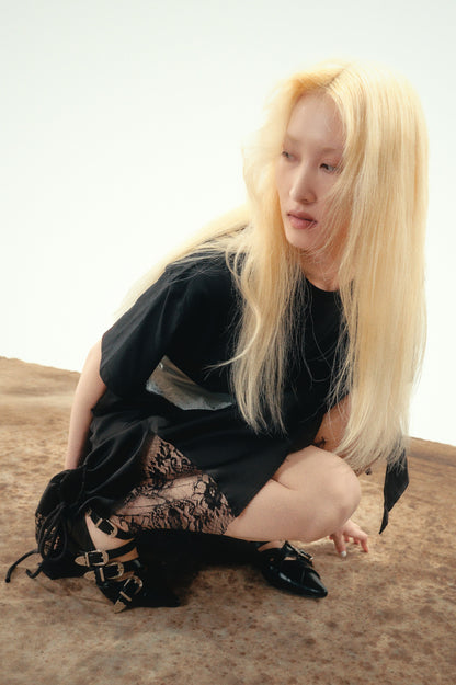 𝑳𝑳 𝑬𝒎𝒃𝒆𝒓 𝒔𝒌𝒊𝒓𝒕-扣環蕾絲抽皺多穿法片裙