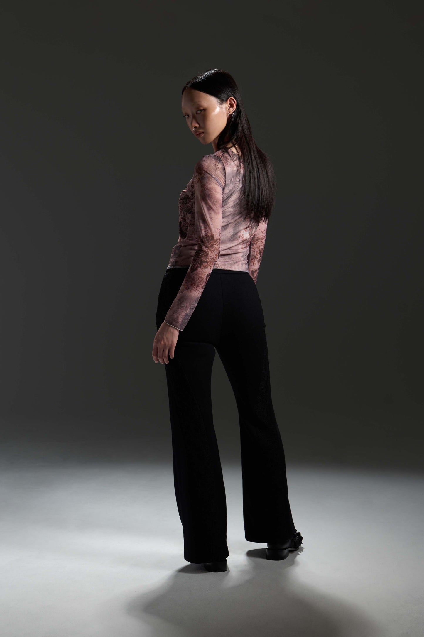 LL羊毛蕾絲褲-羊毛保暖印花蕾絲喇叭褲