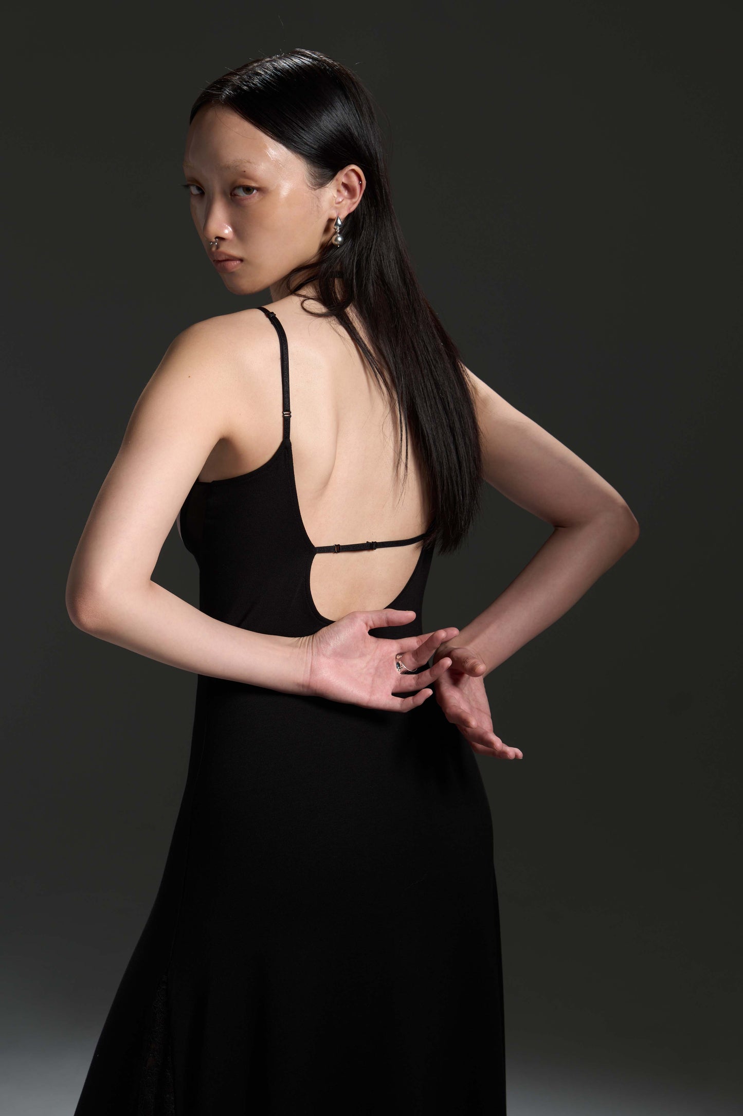 LL彈性長裙-印花網紗掛脖蕾絲長裙