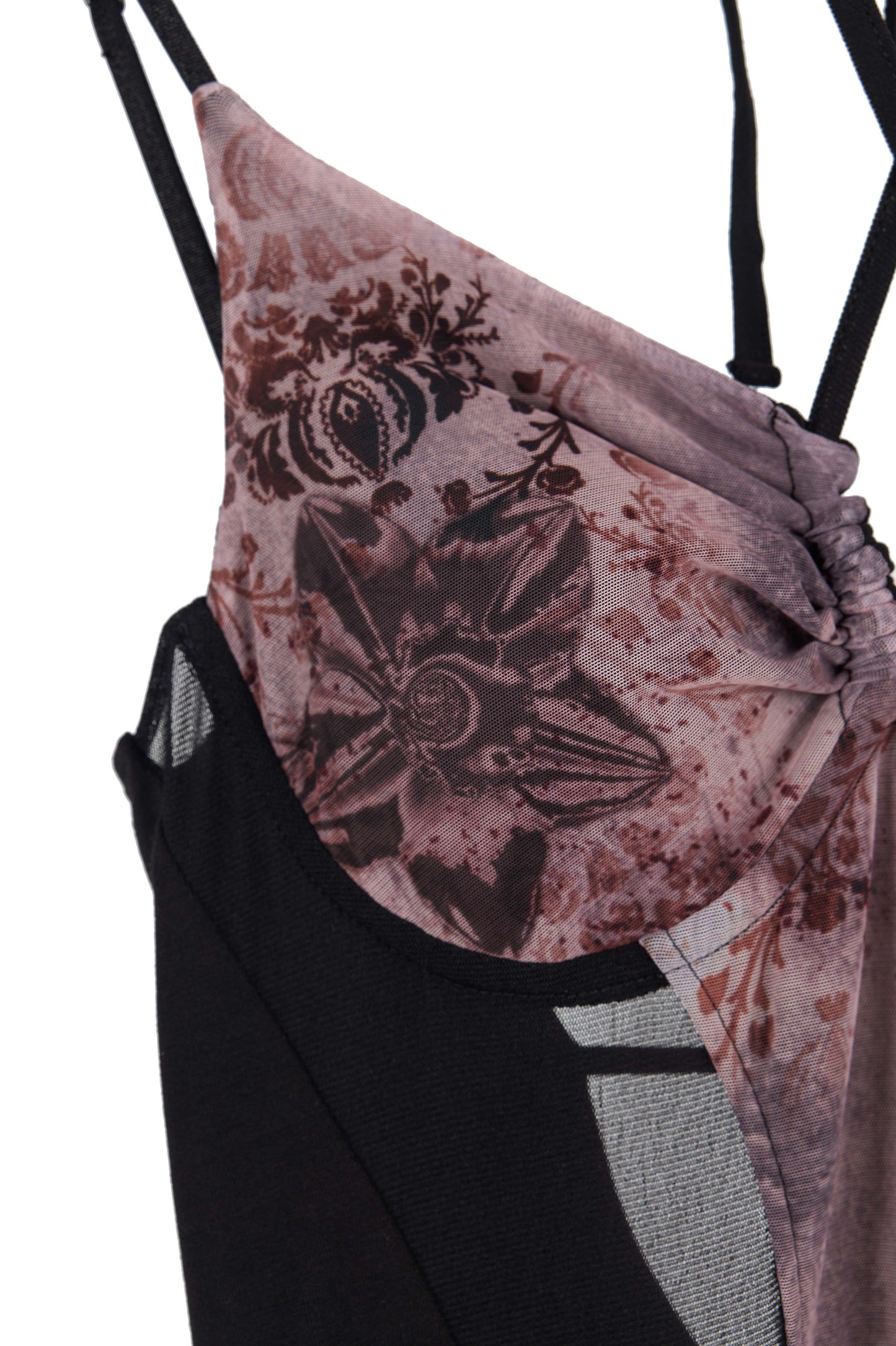 LL彈性長裙-印花網紗掛脖蕾絲長裙