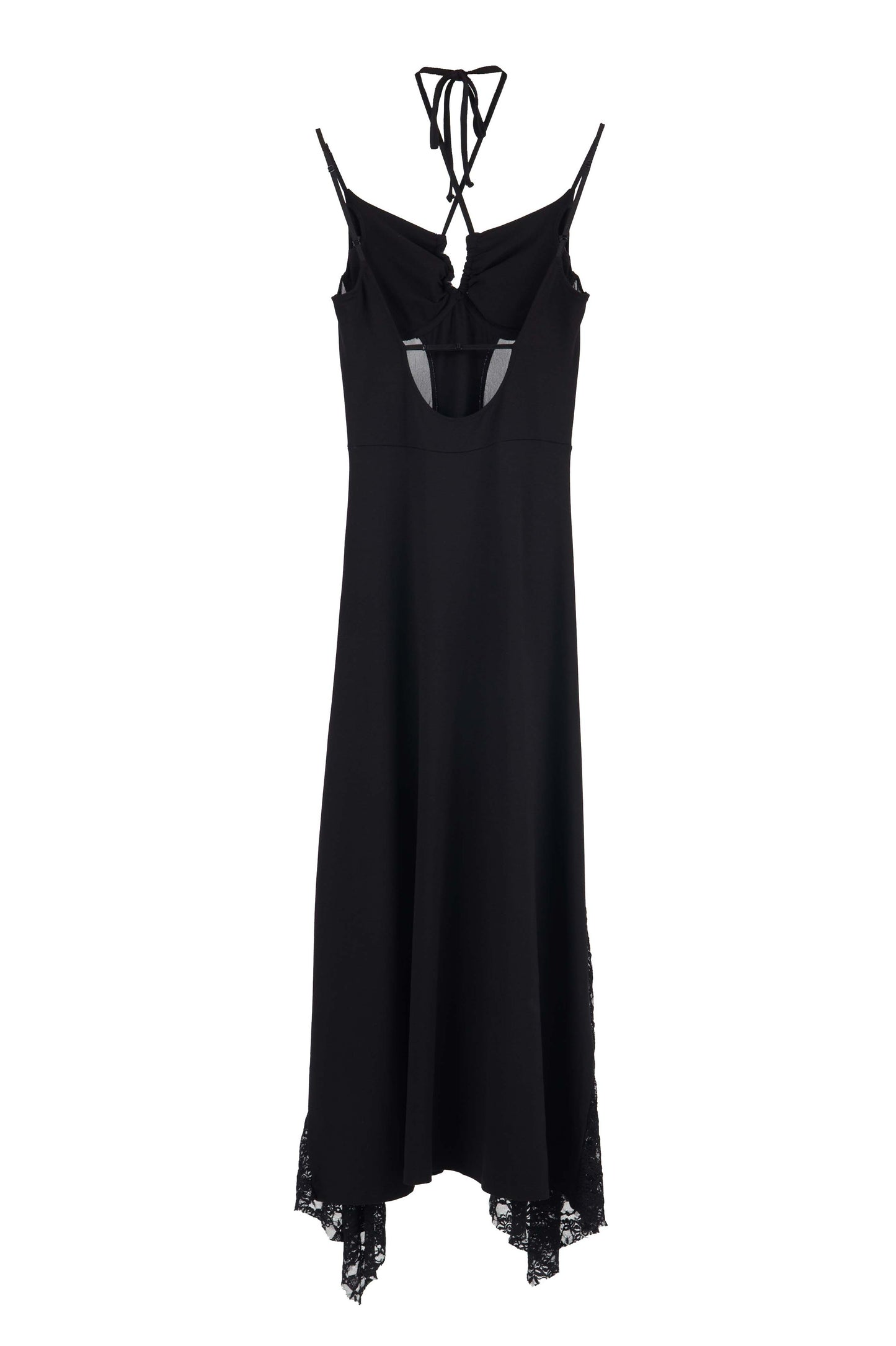 LL彈性長裙-印花網紗掛脖蕾絲長裙