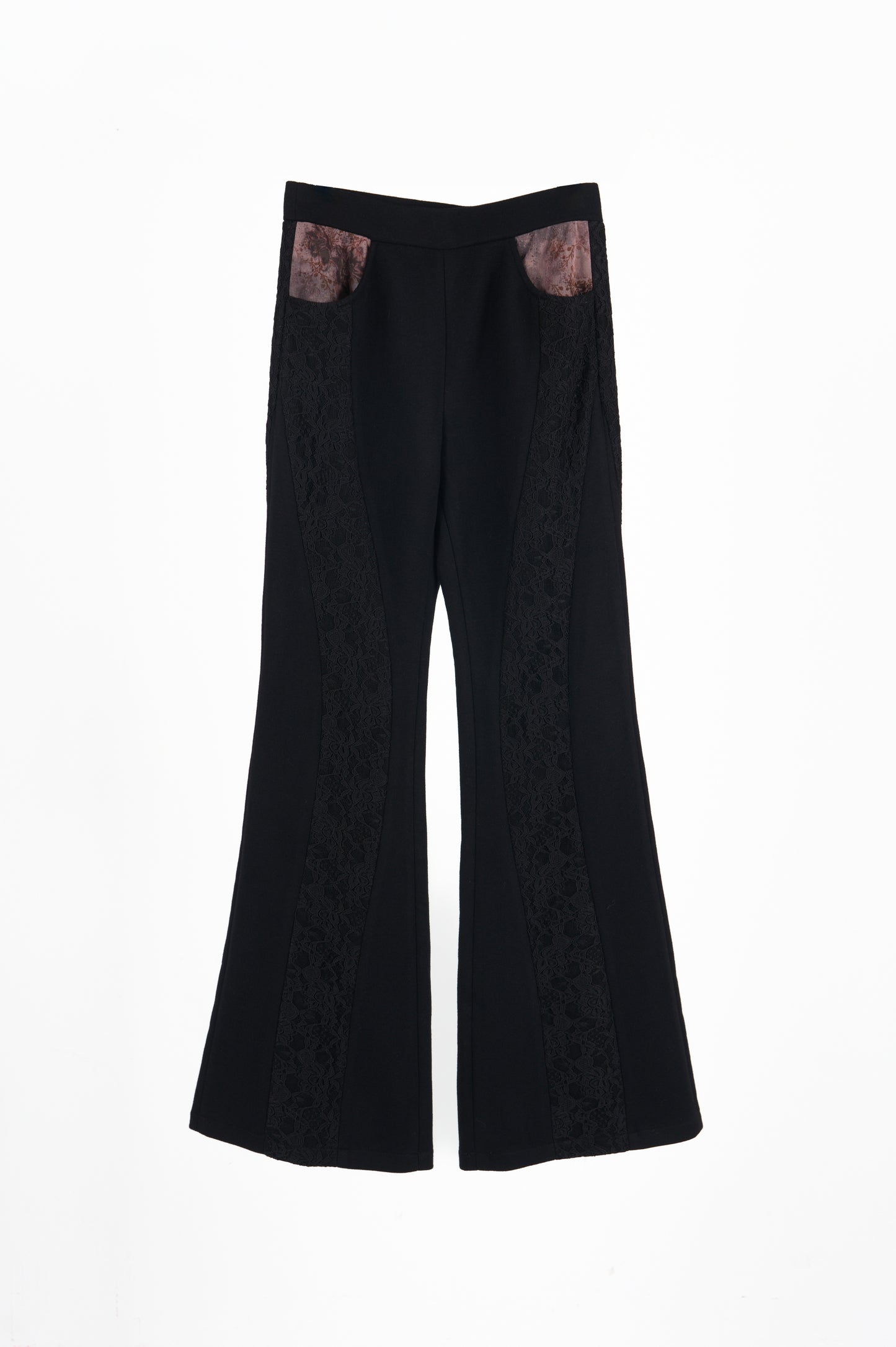 LL羊毛蕾絲褲-羊毛保暖印花蕾絲喇叭褲