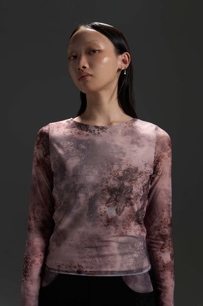 𝑳𝑳 𝒔𝒕𝒓𝒆𝒕𝒄𝒉 𝒍𝒐𝒏𝒈-𝒔𝒍𝒆𝒆𝒗𝒆 𝒕𝒐𝒑-高彈印花網布長袖上衣