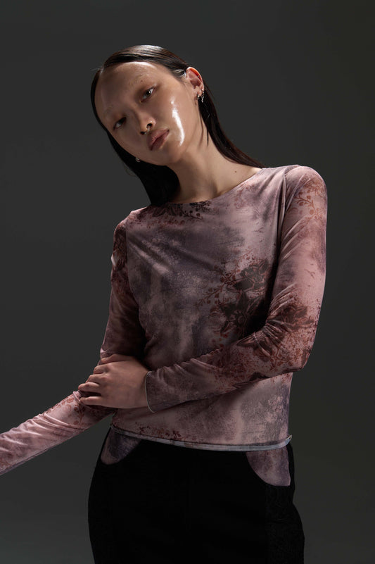 𝑳𝑳 𝒔𝒕𝒓𝒆𝒕𝒄𝒉 𝒍𝒐𝒏𝒈-𝒔𝒍𝒆𝒆𝒗𝒆 𝒕𝒐𝒑-高彈印花網布長袖上衣