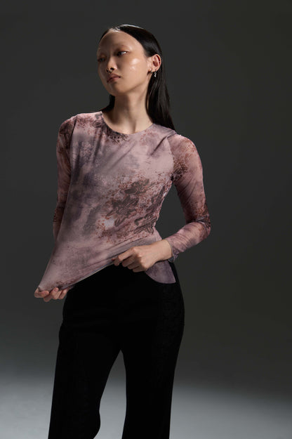 𝑳𝑳 𝒔𝒕𝒓𝒆𝒕𝒄𝒉 𝒍𝒐𝒏𝒈-𝒔𝒍𝒆𝒆𝒗𝒆 𝒕𝒐𝒑-高彈印花網布長袖上衣