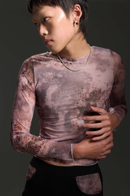 𝑳𝑳 𝒔𝒕𝒓𝒆𝒕𝒄𝒉 𝒍𝒐𝒏𝒈-𝒔𝒍𝒆𝒆𝒗𝒆 𝒕𝒐𝒑-高彈印花網布長袖上衣