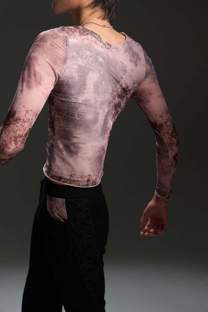 𝑳𝑳 𝒔𝒕𝒓𝒆𝒕𝒄𝒉 𝒍𝒐𝒏𝒈-𝒔𝒍𝒆𝒆𝒗𝒆 𝒕𝒐𝒑-高彈印花網布長袖上衣