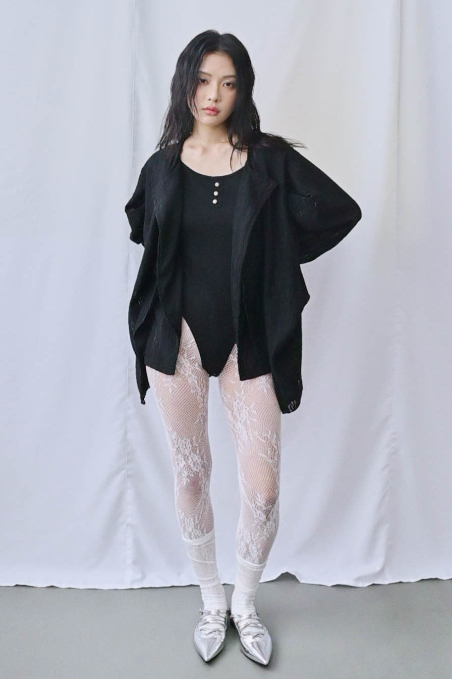 蕾絲垂褶針織罩衫