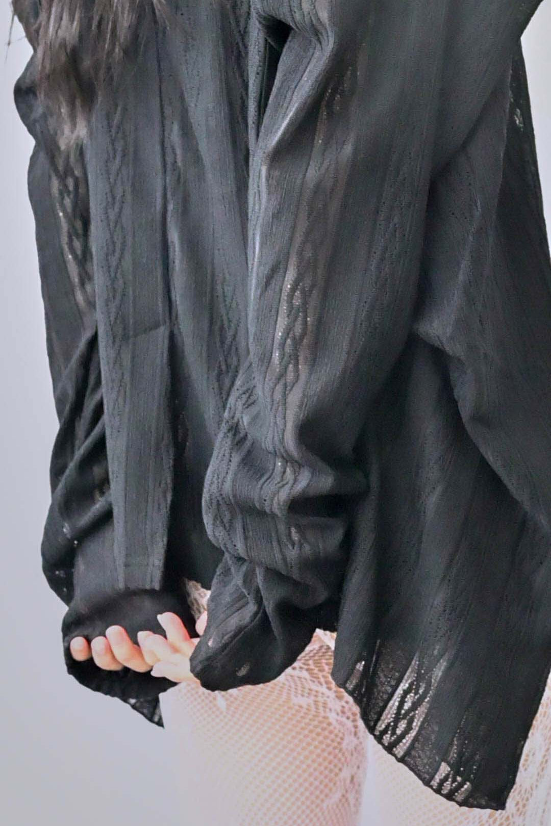 蕾絲垂褶針織罩衫