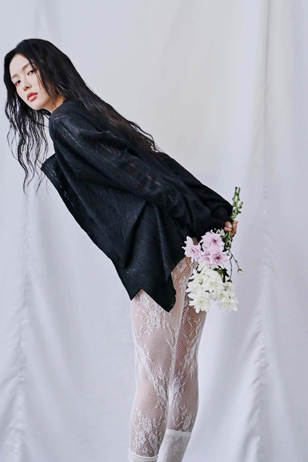 蕾絲垂褶針織罩衫