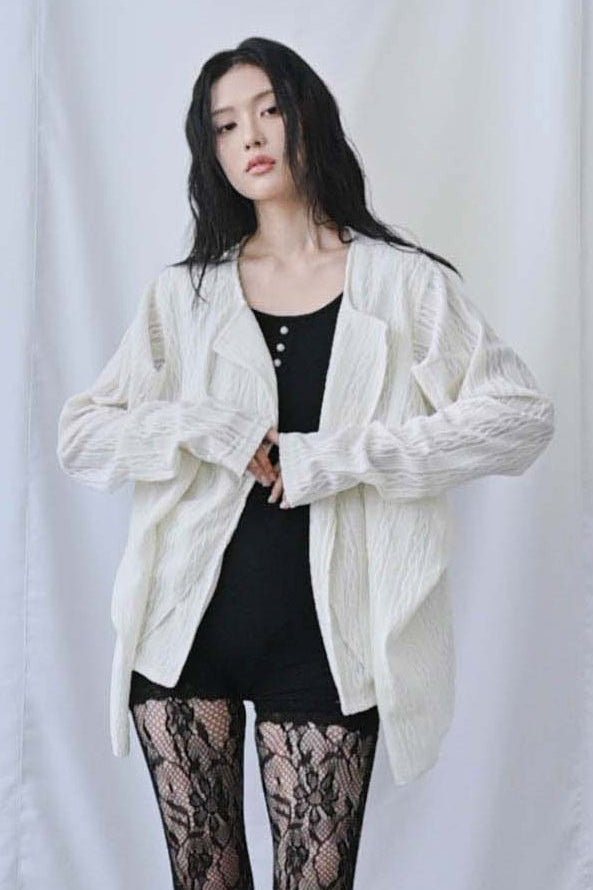 蕾絲垂褶針織罩衫
