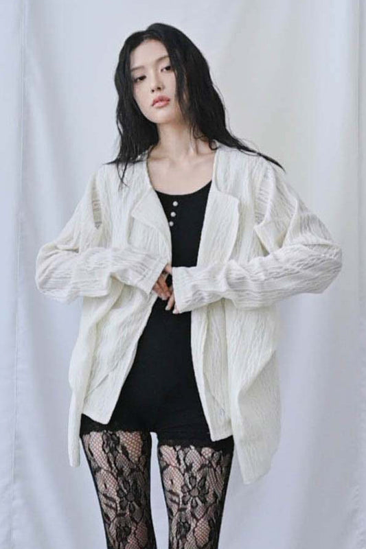 蕾絲垂褶針織罩衫