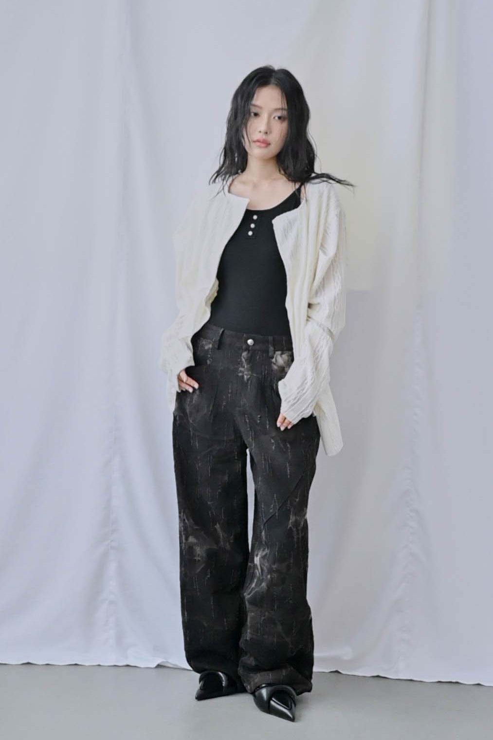 蕾絲垂褶針織罩衫