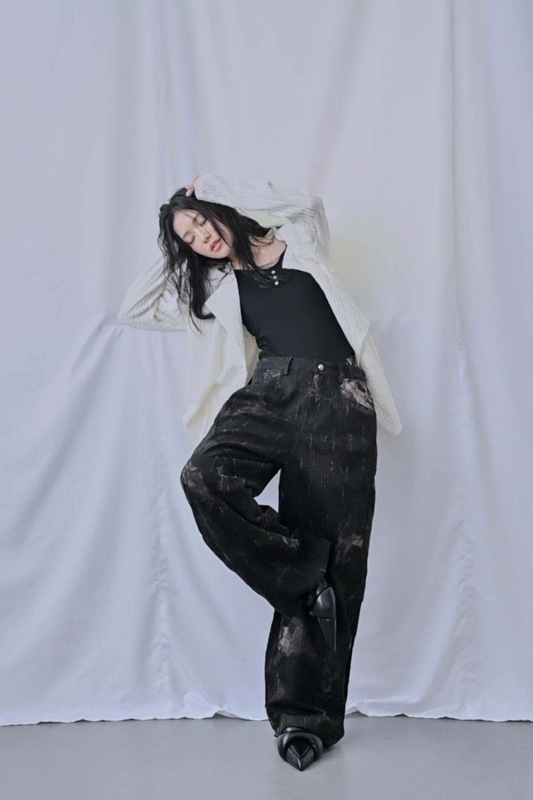 蕾絲垂褶針織罩衫