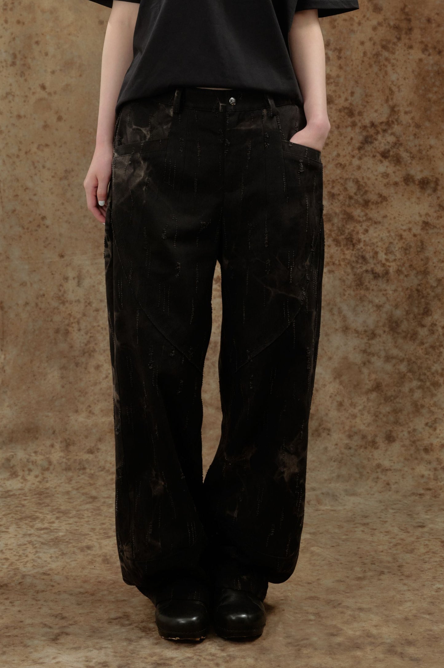 LL Ember 褲子-特殊水洗破壞蕾絲牛仔褲