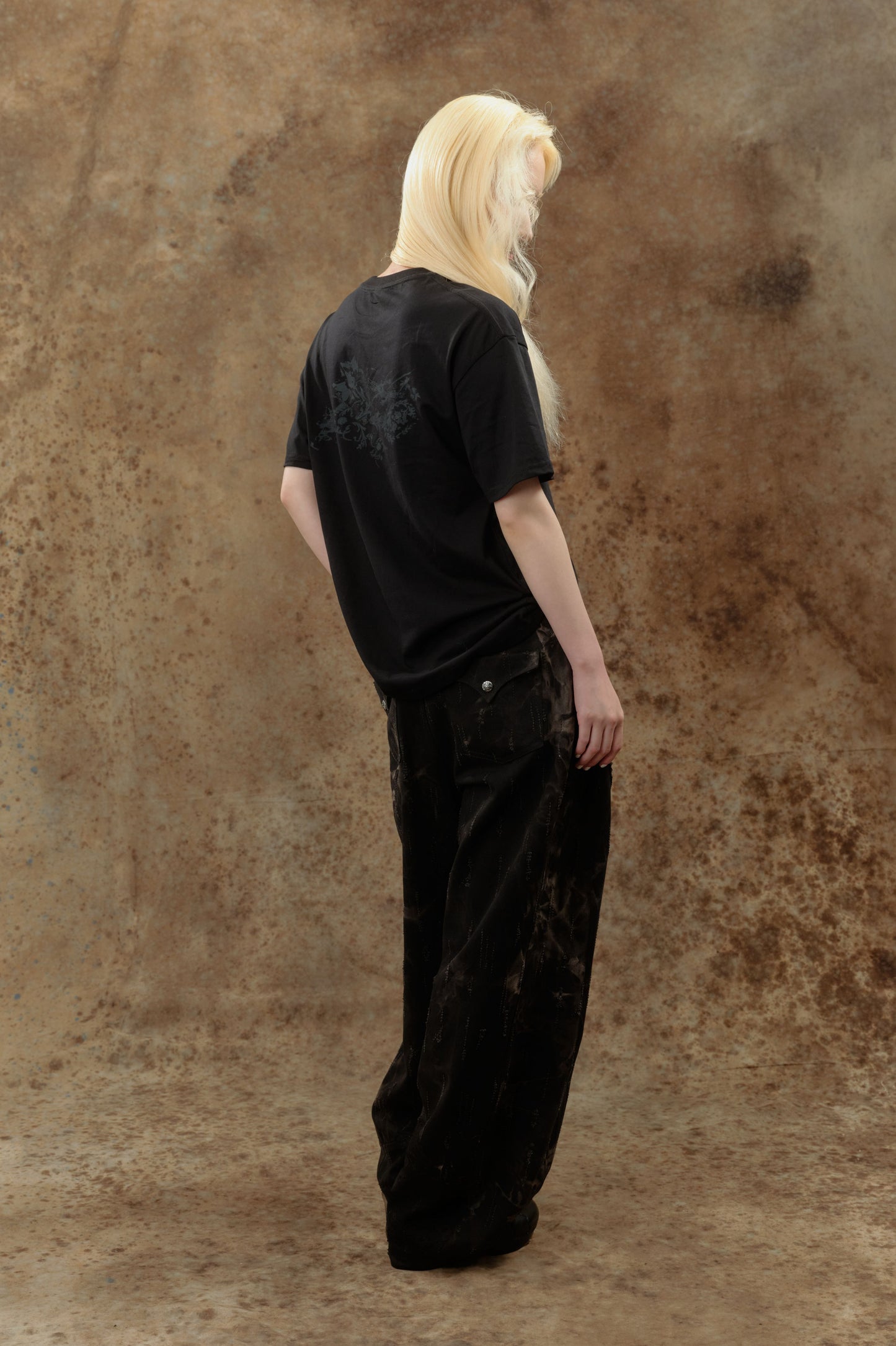 LL Ember 褲子-特殊水洗破壞蕾絲牛仔褲