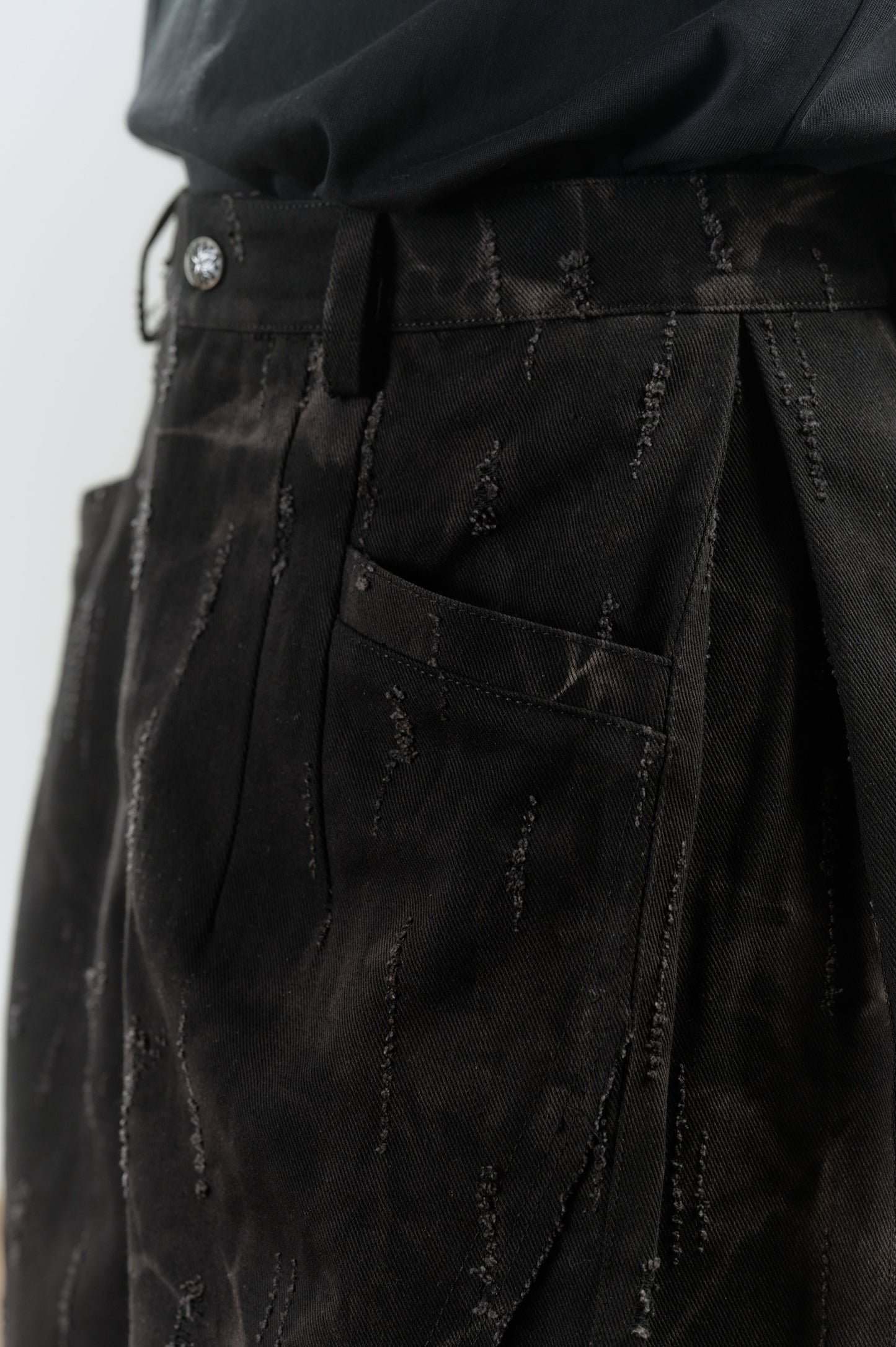 LL Ember 褲子-特殊水洗破壞蕾絲牛仔褲