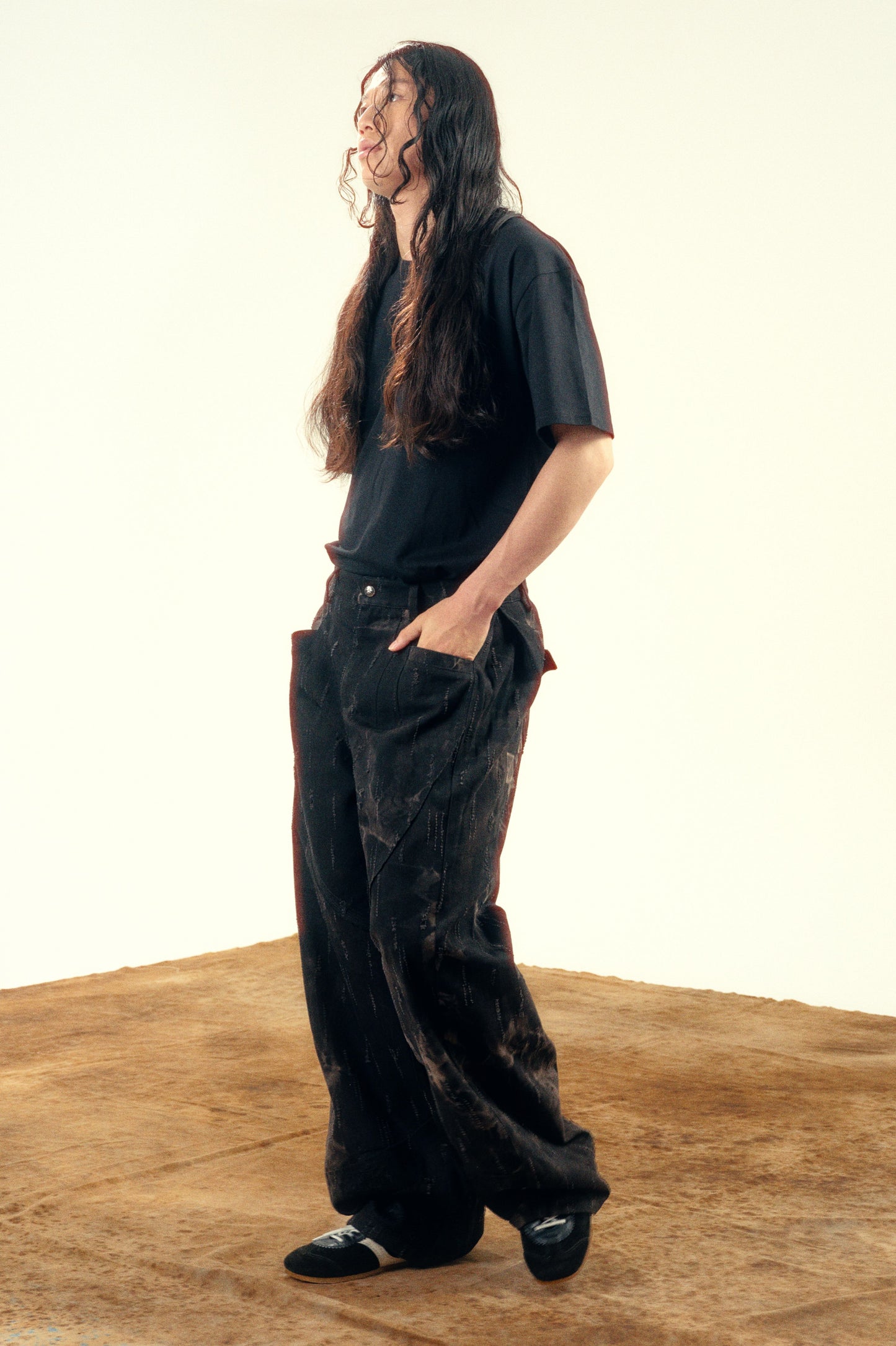 LL Ember 褲子-特殊水洗破壞蕾絲牛仔褲