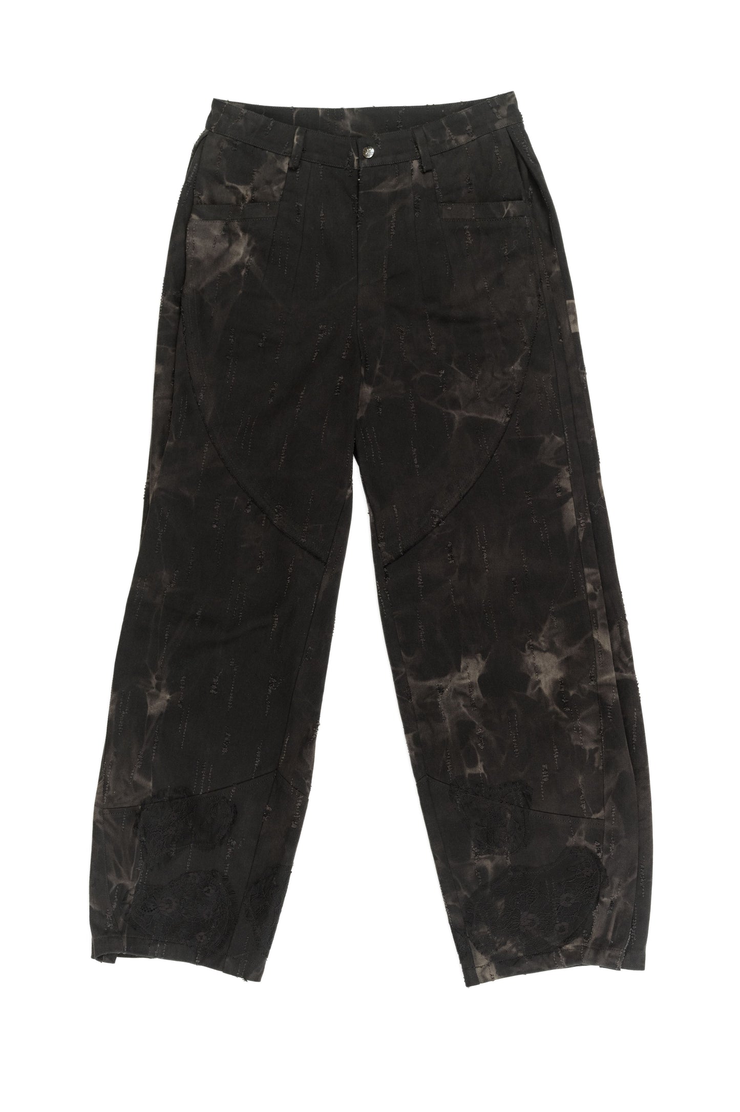 LL Ember 褲子-特殊水洗破壞蕾絲牛仔褲