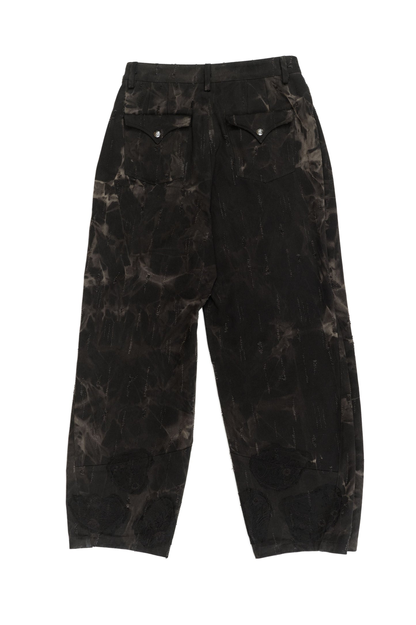 LL Ember 褲子-特殊水洗破壞蕾絲牛仔褲